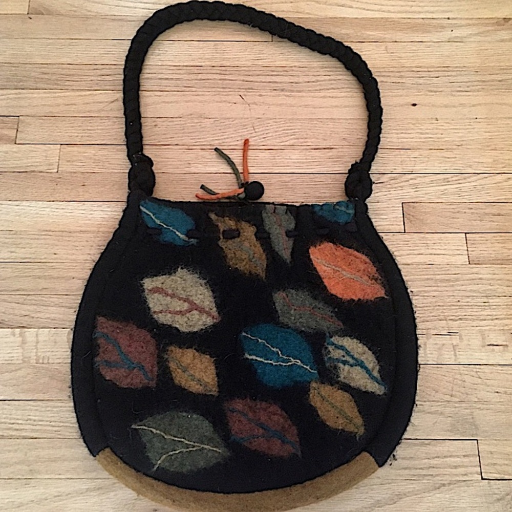 RISING TIDE Bag Purse Felted Wool Colorful Black Blue Tan Zips